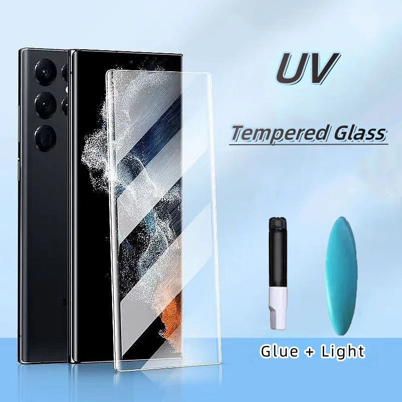 2pcs UV úplné lepiace sklo pre Samsung Galaxy S22 Ultra/S23 Ultra/Note 20 Ultra obrazovky Protect S24 Full Cover Templeted Glass Film