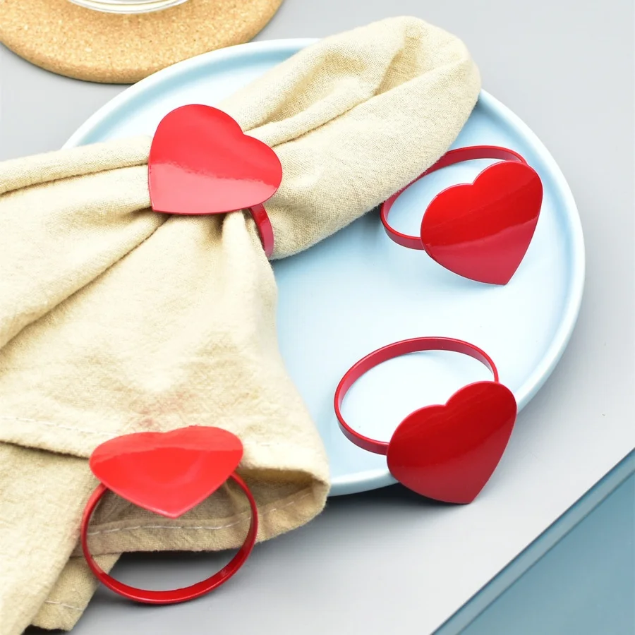2pcs Valentín Láska Strhový kruh jedálenský stôl Srdce Tkanivo Tkaniny vínny kyticový prsteň Ozdob Ozdob