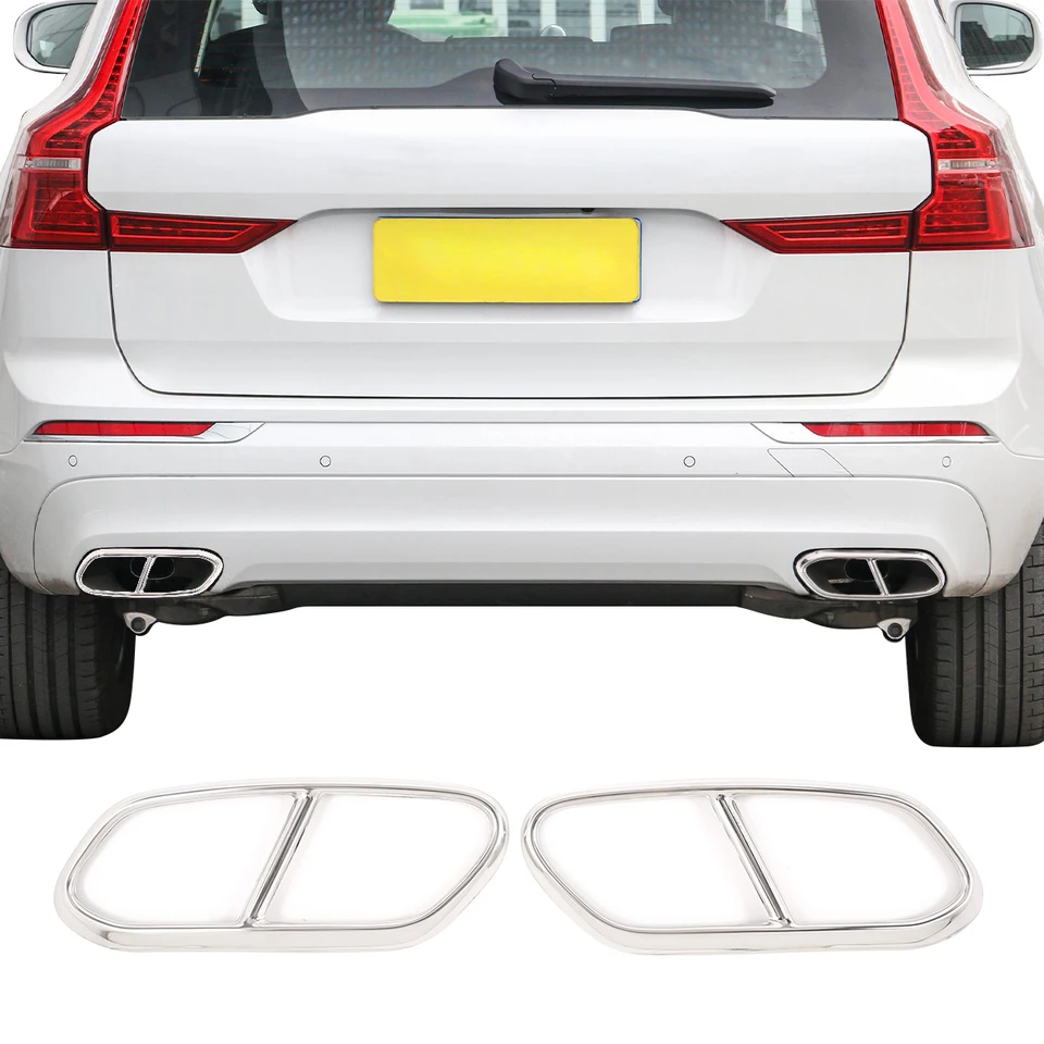 2pcs z nehrdzavejúcej ocele Car Tail Tuplefler Výfukové potrubie výstupný kryt pre oblúk pre Volvo XC60 S60 XC90 S90 V90 Exteriérový príslušenstvo