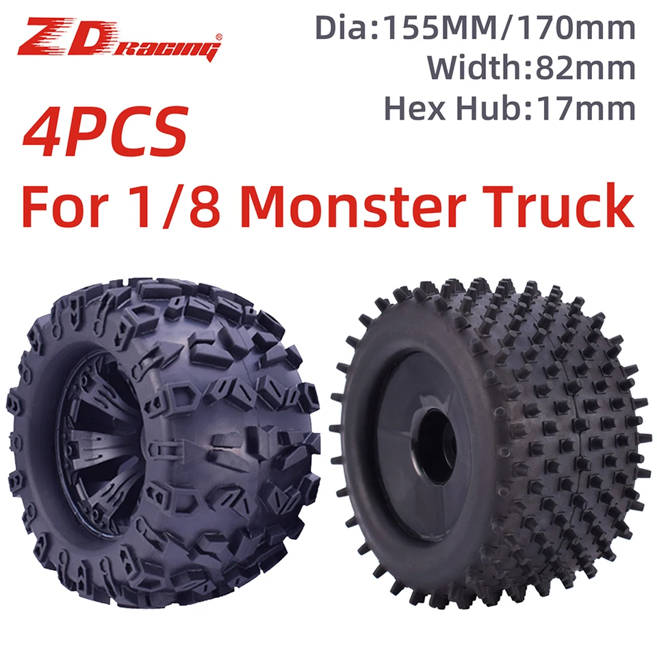2PCS Zd Racing 17 mm hexové koleso a 155 mm kolesá pneumatiky pre 1/8 Truggy Monster Redcat Hsp Kyosho HobAo Hongnor Team Losi Gm DHK HPI