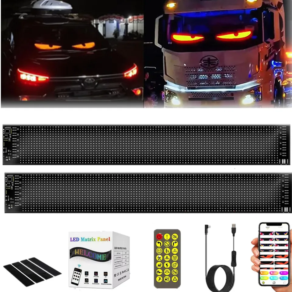 2pcs čelné sklo oči LED LED dióda Flexibilný diabolový dynamický RGB Matrix Panel Panel Bluetooth App Car Eye Light Ginding for Car nákladný automobil
