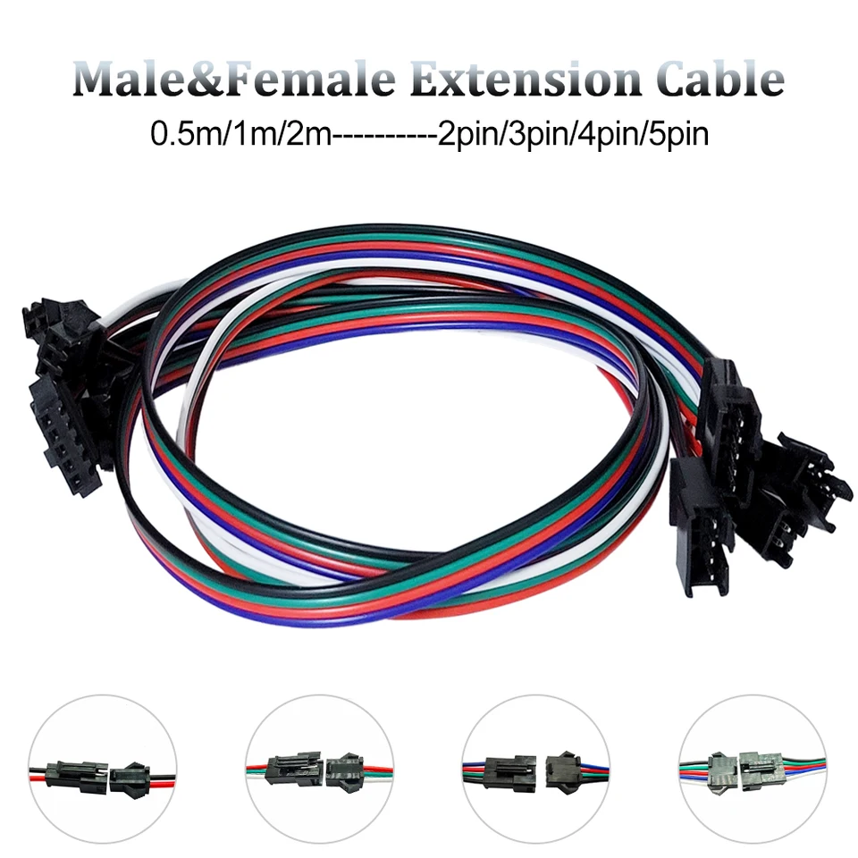 2pin 3pin 4pin 5pin samec samostatného predlžovacieho kábla 0,5 m 1m 2m JST kábel konektora drôtu pre WS2811 WS2812 RGB LED pásma LED Svetlo