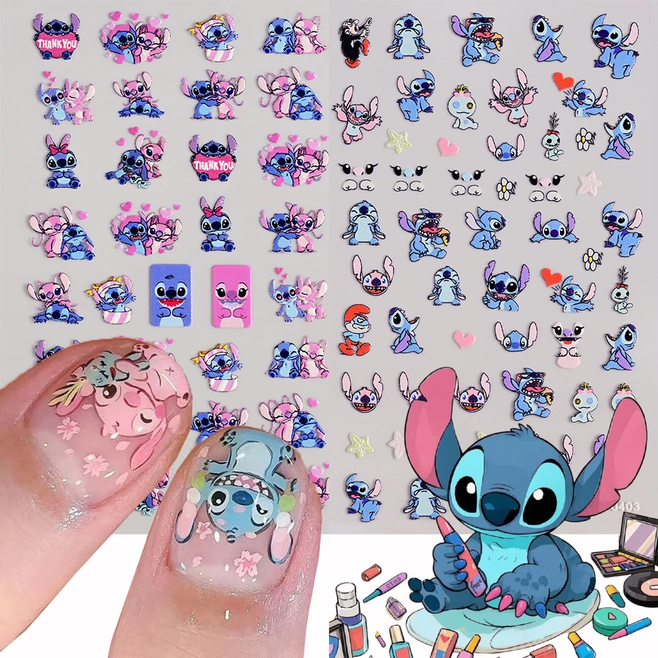 2Sheets steh a anjelské nechty nálepky 5d kawaii Disney Pink Angel+modrý steh self Getlive na nechty na nechty DIY dieťa falošná nálepka na nechty