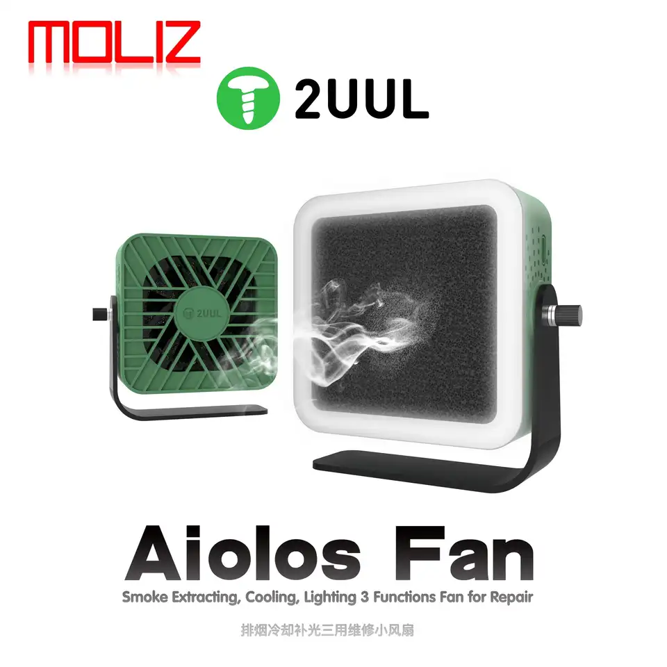 2Uul Aiolos chladiaci ventilátor s UV vytvrdzovaním + funkcia extrakcie dymu pre základnú dosku IC Oprava zvárania Rýchly rozptyl tepla