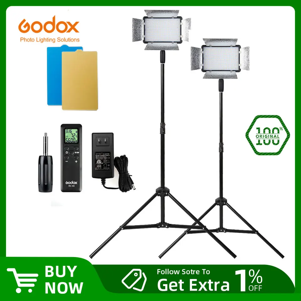 2x Godox LED500LRW LED 500 5600K Video svetlo s reflektorom a vzdialeným + 200 cm 1/4 ”skrutkovacím svetlom pre fotografiu
