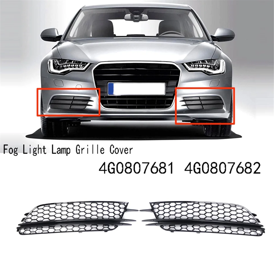 2x kryt mriežky hmlovej svetlej lampy pre Audi A6 C7 A7 2012-2015 Honeycomb Mesh Fog Light Bramie 4G0807681 4G0807682 Čierna čierna