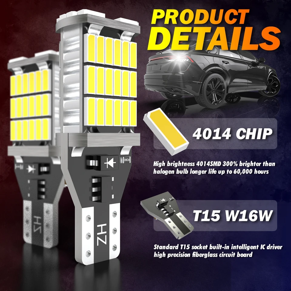 2x W16W LED CANBUS T16 T15 921 912 Zálohovacia reverzná lampa White BA15S P21W pre Hyundai i30 ix35 i20 i40 i10 getz tucson prízvuk