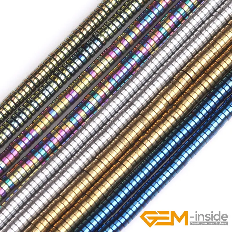 2x4mm zlaté strieborné dosky viacfarebná modrá zelená kovová potiahnutá hematit Heishi Spacer Beads pre šperky na výrobu prameň 15