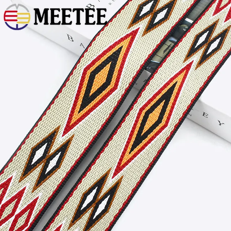 2yards Meeteee 38/50 cm 2 mm hrubý jacquard stuha Nylon Webbing for Bag popruh pásky pásky DIY tkanina Bias viazanie príslušenstva šijacích príslušenstiev