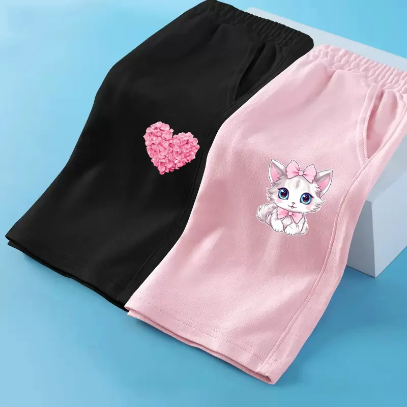 3-14Y Summer Loose Shorts Dievčatá Karikačné spodné šaty Srdce okvetné okvetné tepláky deti Krátke nohavice 3-14Y