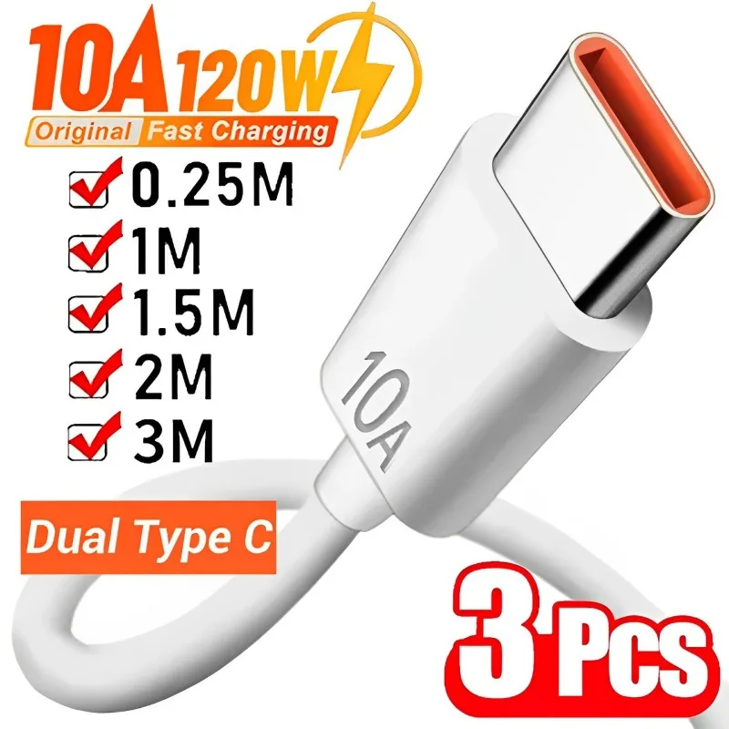 3-1pcs 120w 10a rýchle nabíjanie PD duálny typ C Rýchle nabíjačka káblová kábel pre Samsung iPhone 15 16 Huawei Xiaomi Universal