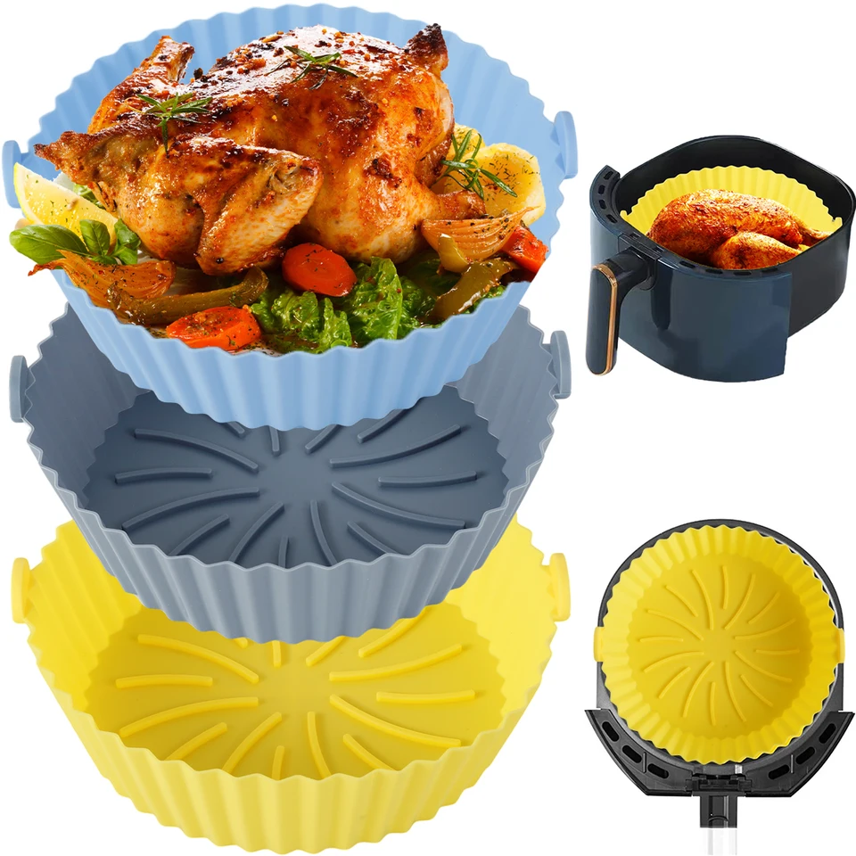 3/2pc Air Fryer Silikónová vložka Soft Mäkké pečenie Panva opakovane použiteľná letecká pečenie Ruka na pečenie ovocný umývanie Kôš Pizza Pan vložka Príslušenstvo