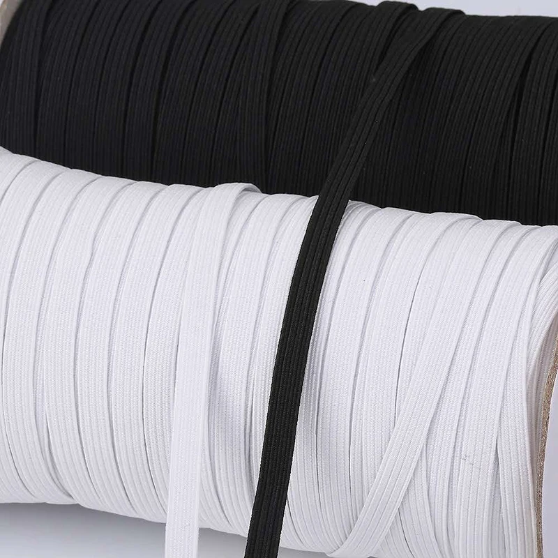 3/4/5/6/8/10 mm plochý pletený pás biely čierny polyester šijací šťav sa natiahnuté lano Elastické gumové DIY príslušenstvo odevné masky