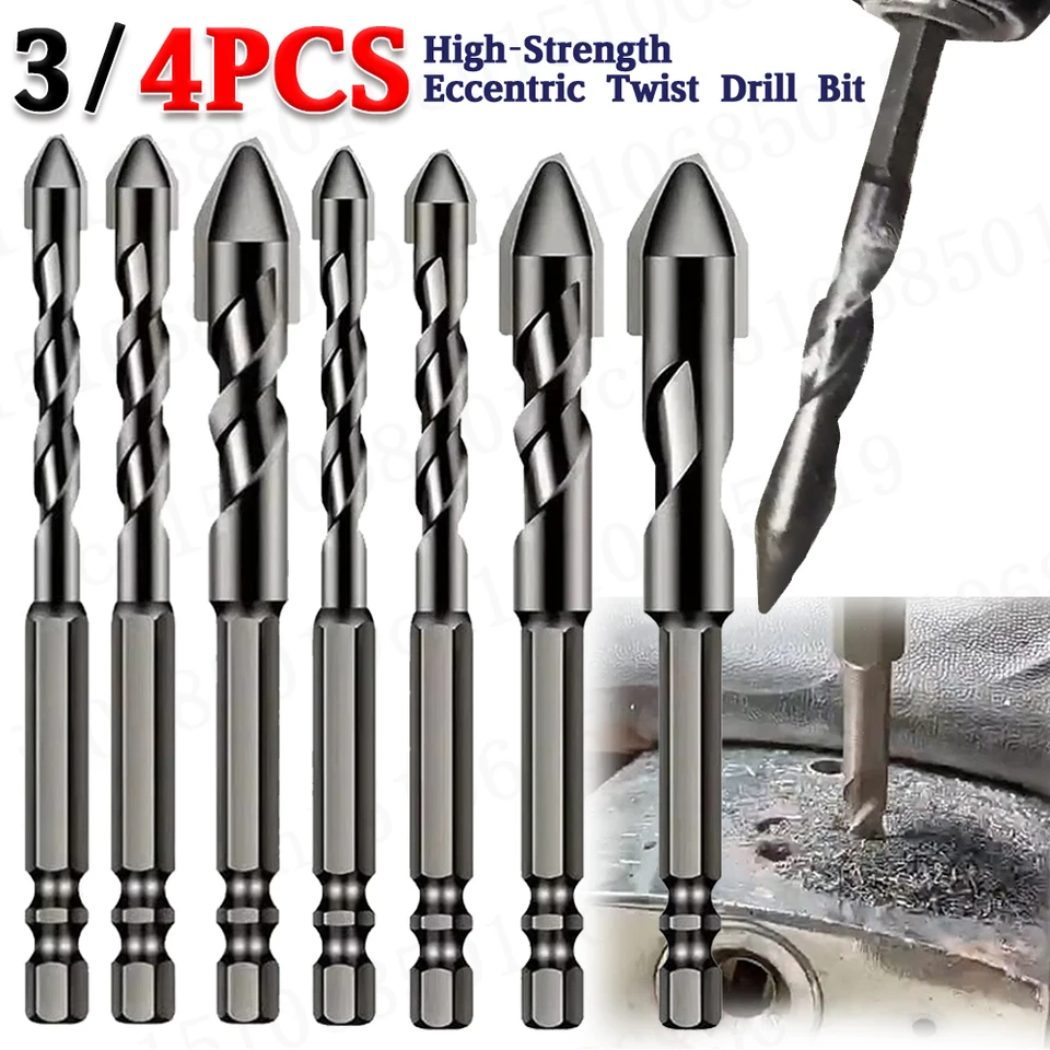 3/4 ks excentrické zákruty Bit Bit 6 mm/8 mm/10 mm/12 mm Vysoko pevné vŕtacie bity kovové zákruty vŕtačky pre sklo/dlaždice/drevo