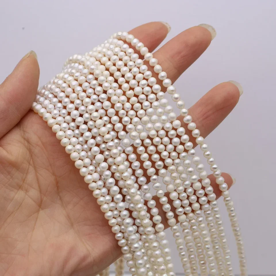 3-4 mm prírodné sladkovodné perly korálky malé okrúhle perly rozperovacie korálky pre šperky výroby DIY náhrdelnícky náramok