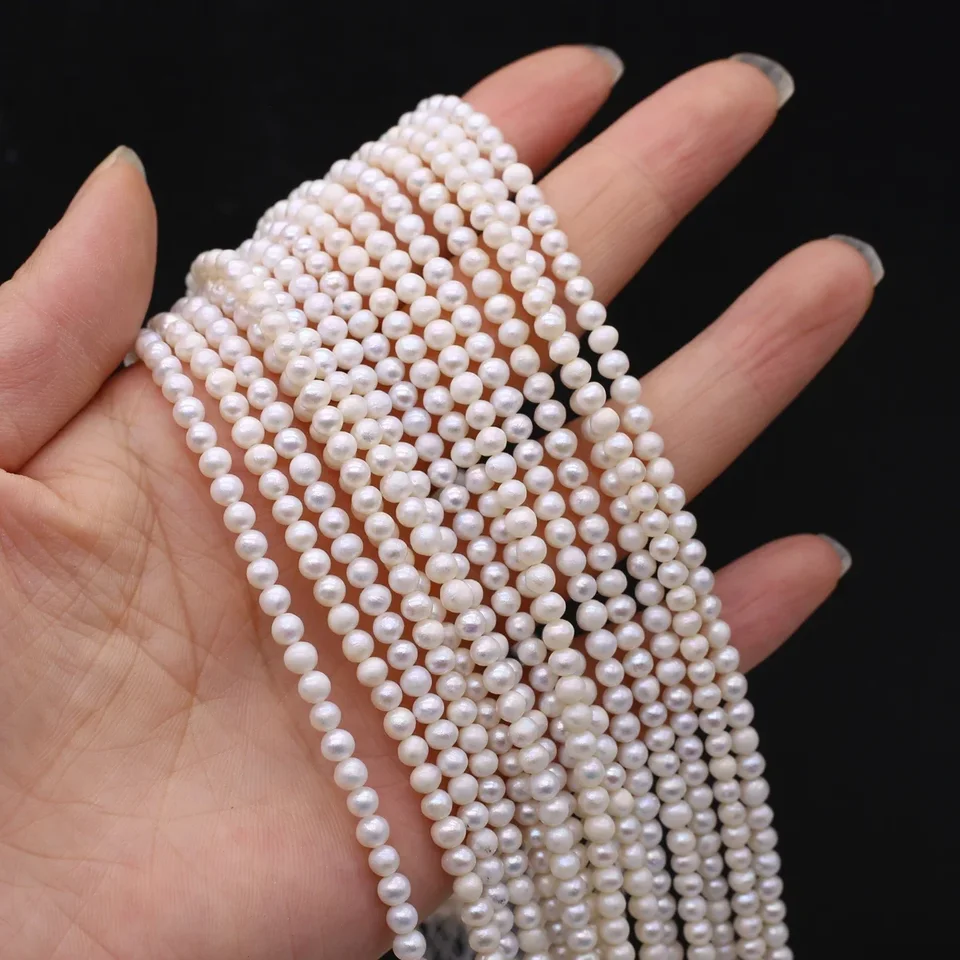3-4 mm prírodné sladkovodné perly korálky malé okrúhle perly rozperovacie korálky pre šperky výroby DIY náhrdelnícky náramok