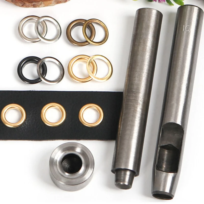 3,5-20 mm 100 Sotujte strieborné očné okyle a punč s punčmi set kovové gombíky pre kožené remeselnícke oblečenie topánky BAG BAG GROMMET