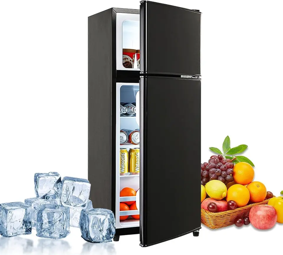 3,5 Cu.ft.compakt chladničky, energeticky účinná mini chladnička s mrazničkou, dvojité dvere, 7-úroveň termostatu pre malé priestory, čierna