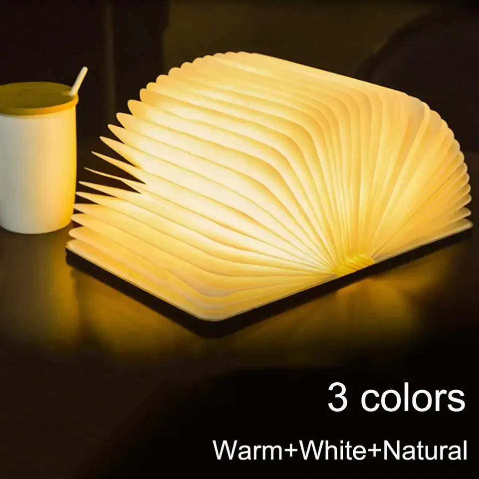 3 5 Farba Prenosná 3D kreatívna kniha LED Nočné svetlo Drevené 5V USB Nabíjateľné magnetické skladacie stolové stolové lampa Domáca dekorácia