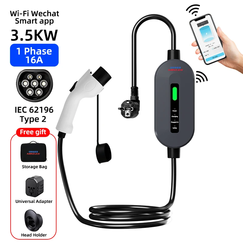 3,5 kW prenosná nabíjačka EV typu2 16A 1PHASE EVSE APP CONTROL nabíjanie WALLBOX GB/T Adaptér pre domáci elektrický automobil BYD Tesla