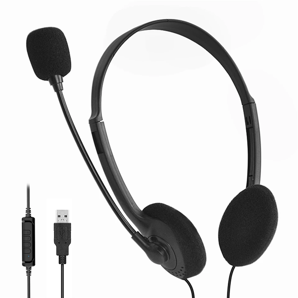 3,5 mm káblové slúchadlá s hlukom RUZU MIC Universal USB Stereo Headset Nastaviteľná čelenka prilba pre počítač PC prenosný počítač