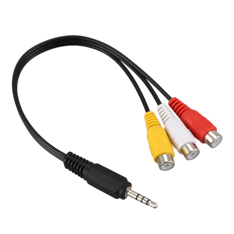 3,5 mm mužská zástrčka na 3 RCA ženské zvukové video AV kábel 22 cm