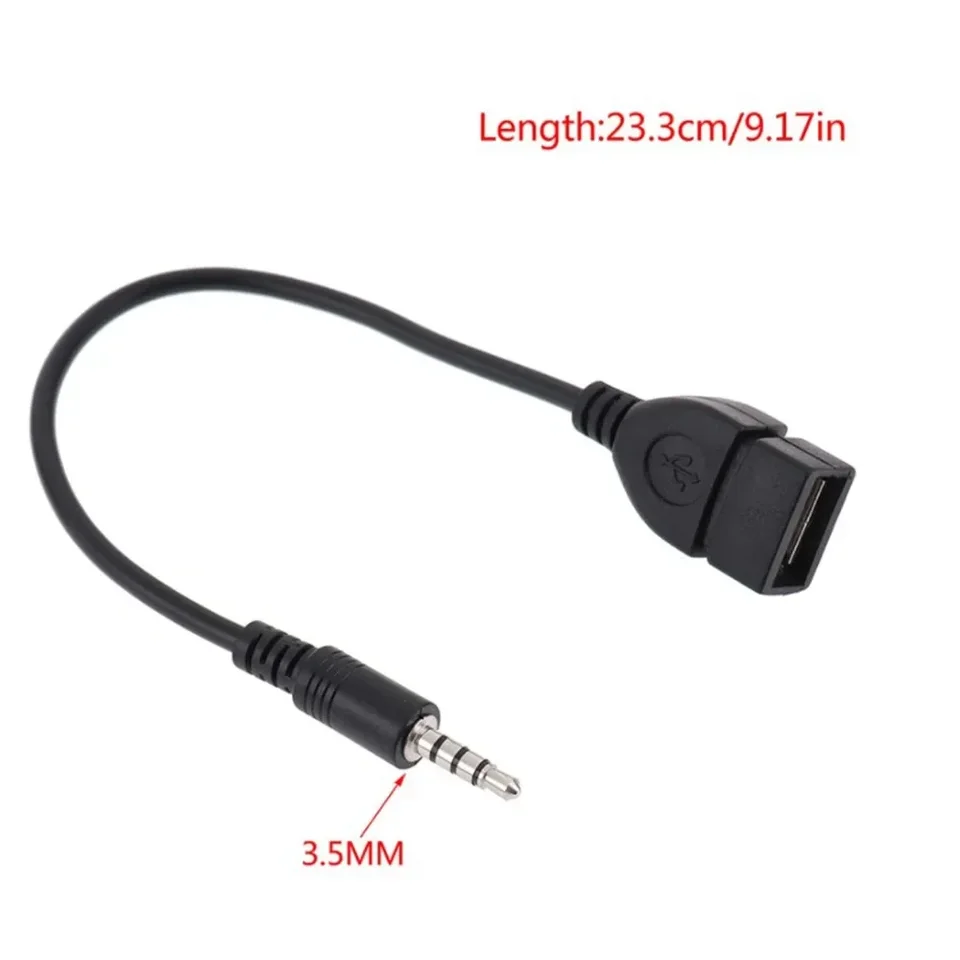 3 5 mm mužský konektor na USB 2 0 ženský typ Aux Audio zátky adaptéry kábel čierny 20 cm Čítanie USB Flash Drive ABS Material
