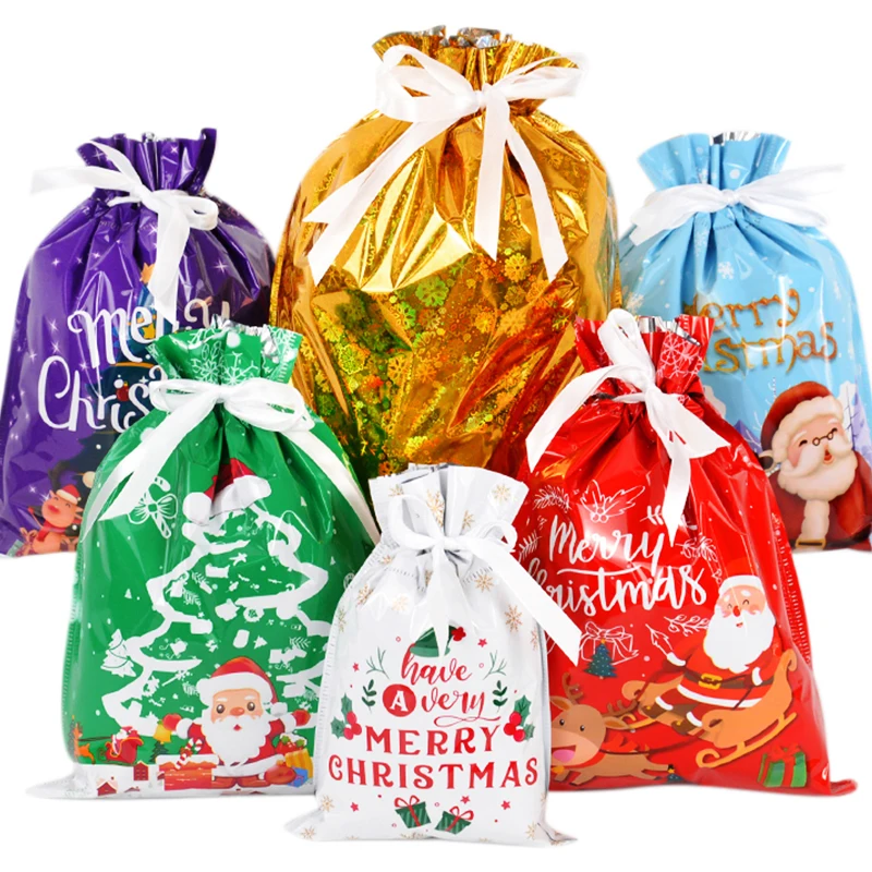 3/5ks Viacnásobné veľkosti Vianočné darčeky tašky Santa Snowman Candy Cookies Balenie vrecká na šnúrku pre deti vianočné darčeky Noel
