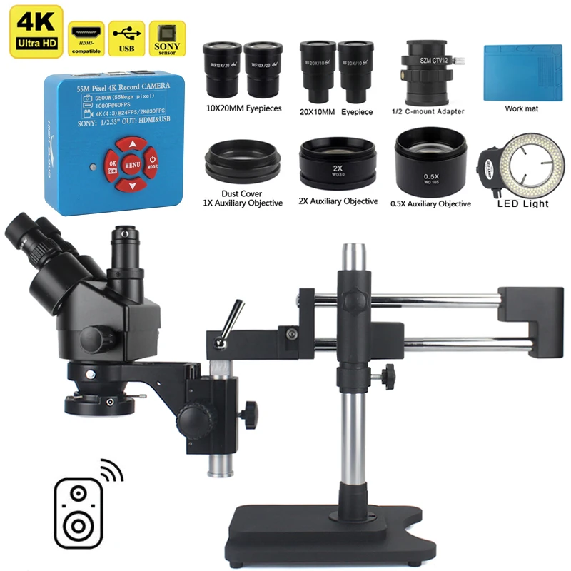 3,5x-180x Kĺzavé dvojité ramenné ramená SIMUM SIMUL Trinokulárny stereofónny mikroskop s 2K 4K HDMI USB 55MP 48MP VIOKAMON