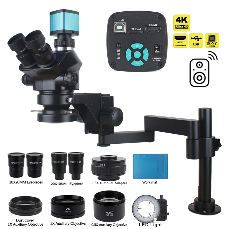 3,5x-200x Clip-On Desktop Stereo Trinokulárne mikroskopové šperky spájkovacie mince Telefón PCB 55MP 4K 2K Elektronické lupenie