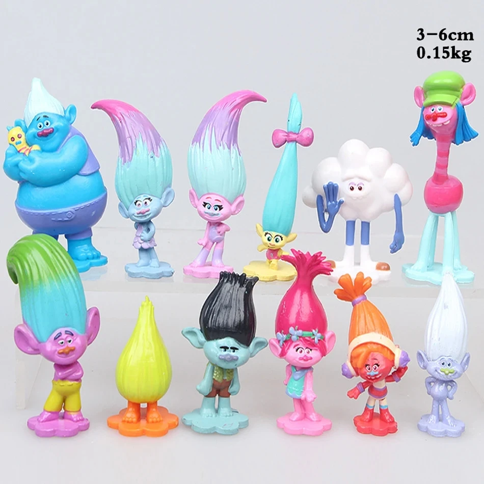 3-6 cm 12ks/set trolls vetvy tvoriteľov Critter Figures Trolls DETS TROLLS PVC akčná figúrka hračky Karikatúra Charakter detské darčeky
