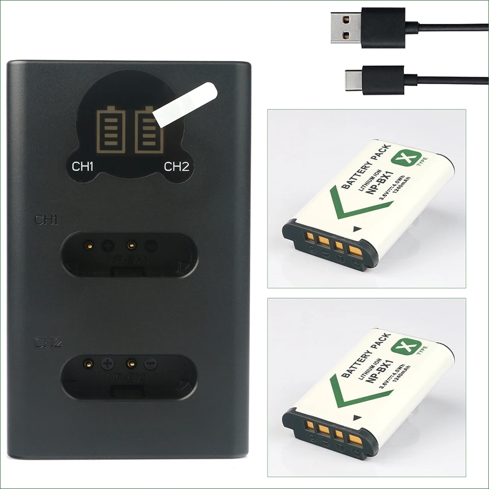 3,6V 1240MAH NP-BX1 NP BX1 NPBX1 Batéria + Dual USB nabíjačka pre Sony DSC- WX300 WX350 WX500 WX700 WX800 HDR-GW66 GWP88 MV1