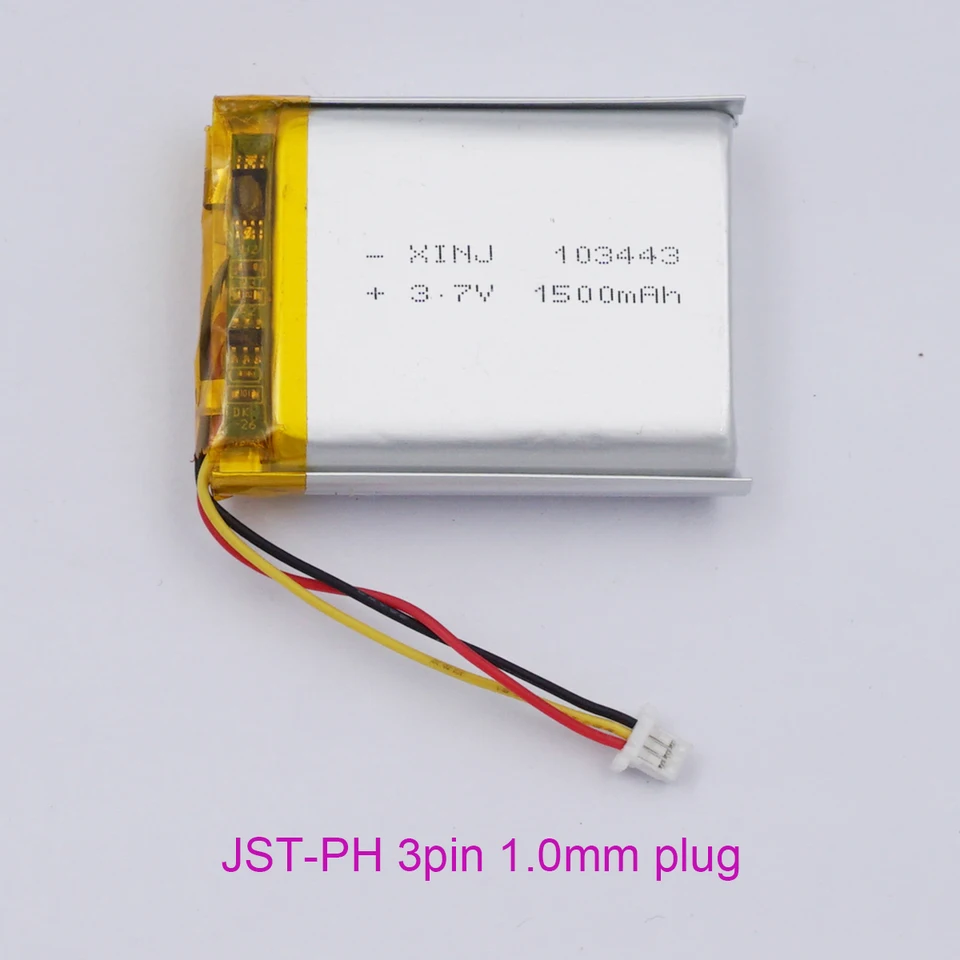3,7 V 1500 mAh 5.55Wh 103443 JST 3PIN 1,0 mm Li-Polymér NTC Termistor náhradný lipo nabíjateľnú batériu pre LED GPS