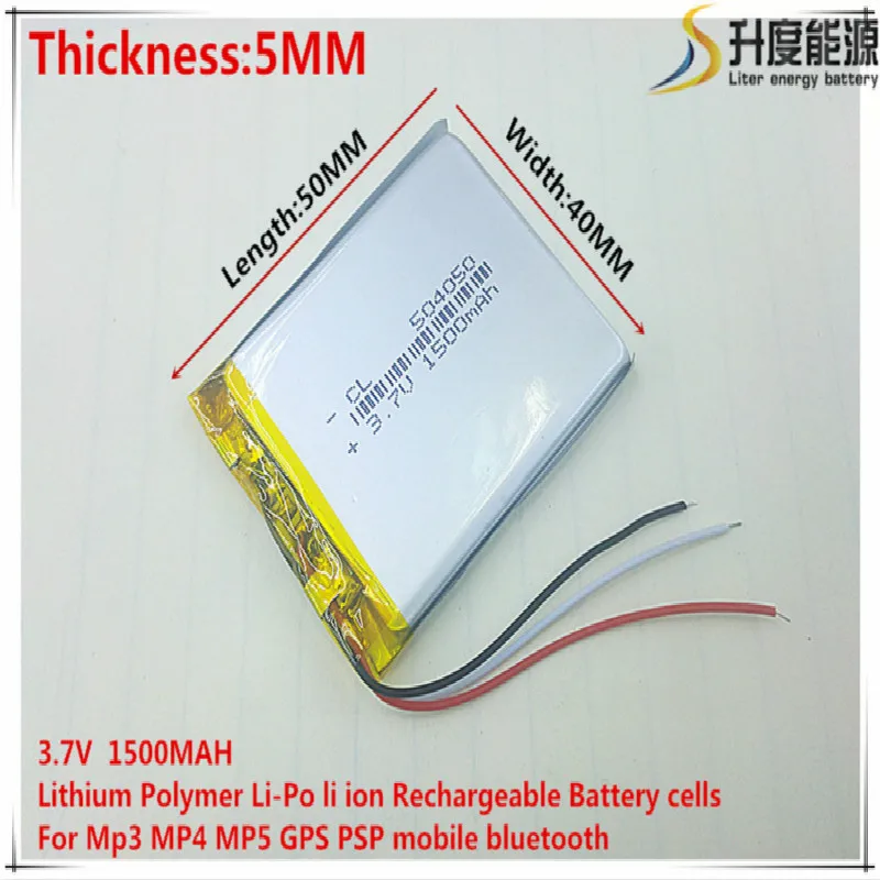 3,7 V, 1500 mAh 504050 3 riadok (polymérna lítium-iónová / li-iónová batéria) pre inteligentné hodinky, GPS, MP3, MP4, mobilný telefón, reproduktor