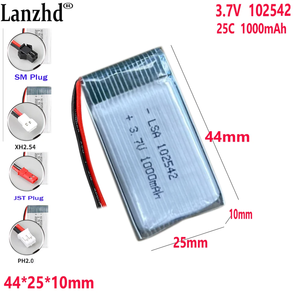 3,7 V Li Polymérna lítiová batéria 25C rýchlosť 1 000 mAh pre model dronového modelu batérie 102542 42*25*10 mm