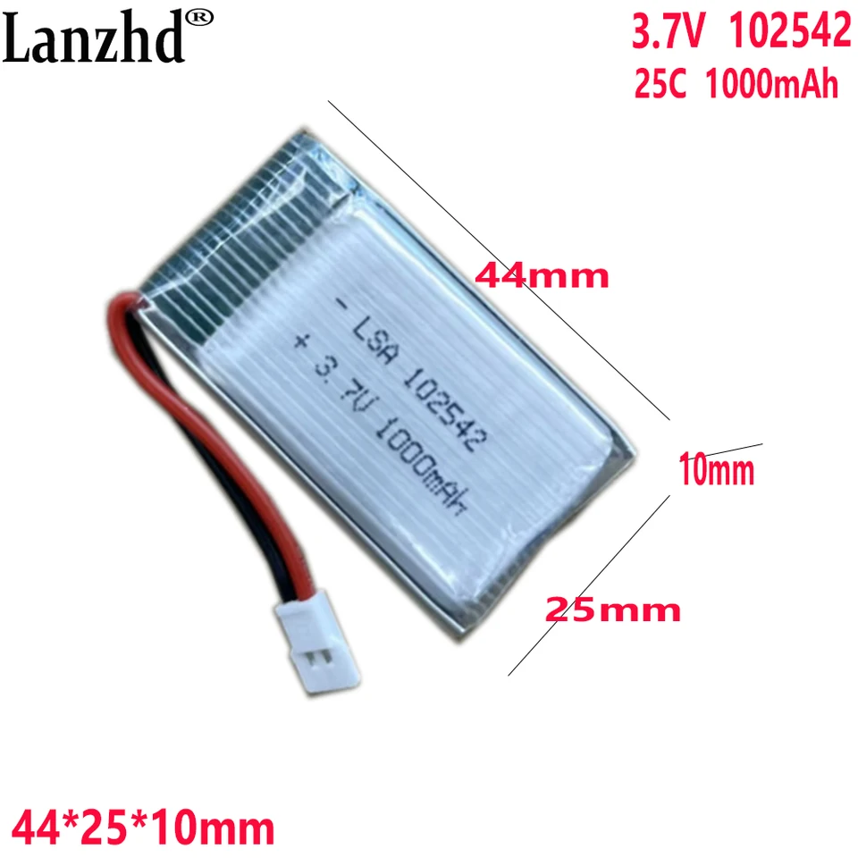 3,7 V Li Polymérna lítiová batéria 25C rýchlosť 1 000 mAh pre model dronového modelu batérie 102542 42*25*10 mm s XH2.54