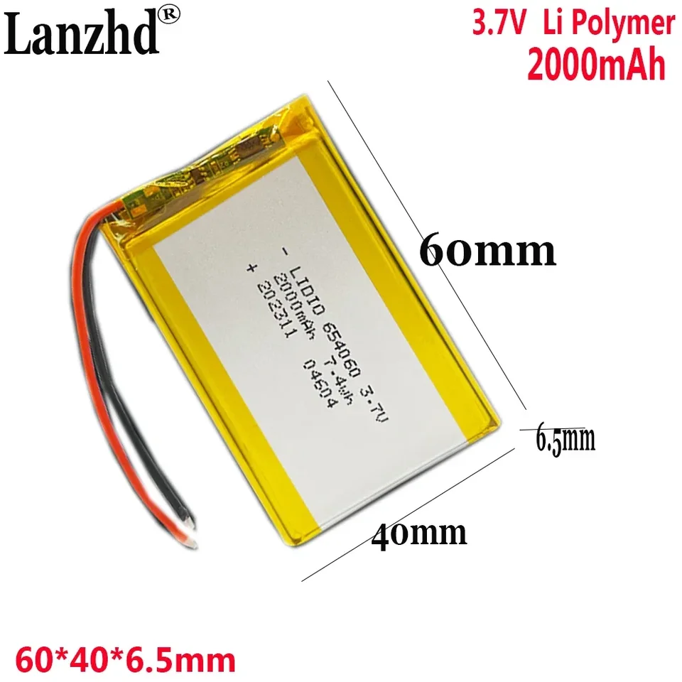 3,7 V Polymérna batéria 2000 mAh pre zvukové osvetlenie elektrická hračkárska banka Tablet Pad Pad PDA PDA Reproduktorový záznamník 654060