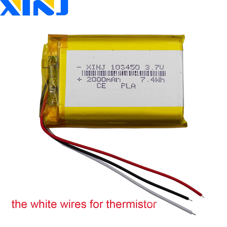 3,7V 2000MAH 7,4WH 3-Wires NTC Thermistor Li-Polymer Litium Battery 103450 pre GPS Bluetooth Reproduktor CAR DVR DASHCAM LED