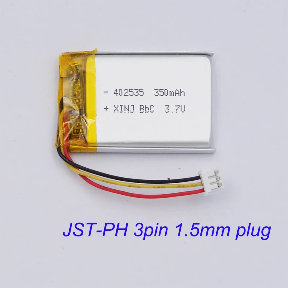 3,7V 350 mAh 1,29Wh JST-PH 3PIN 1,5 mm konektor 402535 Polymér Lipo Litium batéria pre GPS detskú kameru MP4 navigácia automobilu Elektronická navigácia