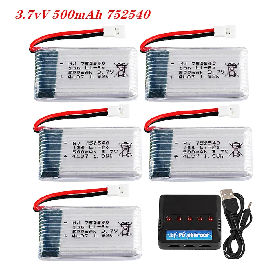 3,7V 500 mAh 752540 LiPo Batéria Nabíjateľná batéria + nabíjačka pre Syma X5C X5SW M68 Cheerson CX-30 H5C Drone Sure Parts 2-5ks