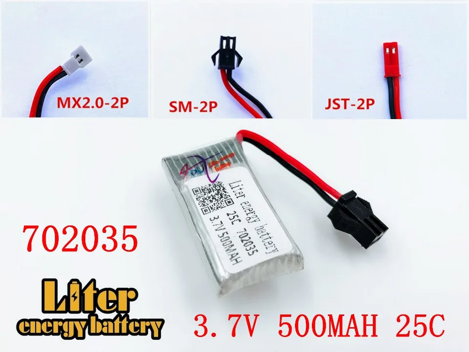 3,7V 500MAH 702035 LiPo batéria H107D FY310B M62R F180 TT661 662 663 RC QUADROCOPTER High-Power MX2.0-2p SM-2P JST-2P batéria