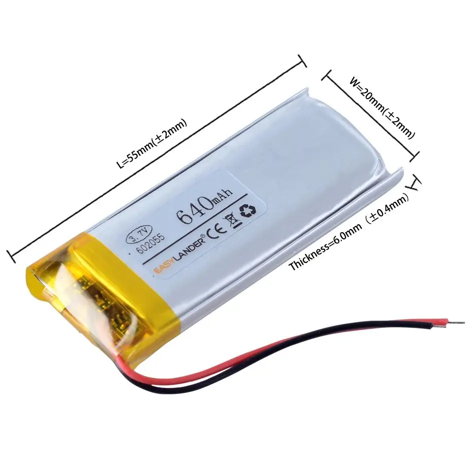 3,7V 602055 640 mAh Nabíjateľná lítium li-iónová polymérna batéria
