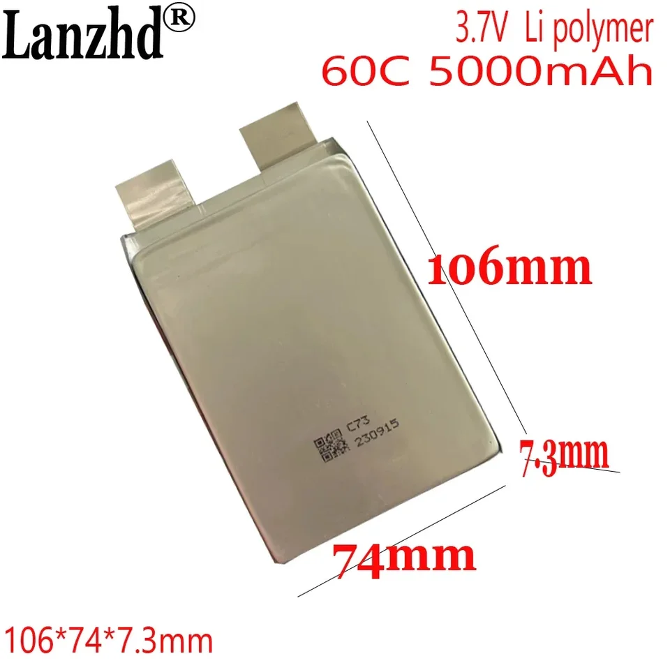 3,7V Li Po High Rate 60C Littium Polymer 5000 mAh Cell pre DIY Pack Power Car Jump Starter 12V Nástroje 106*74*7,3 mm 7374106