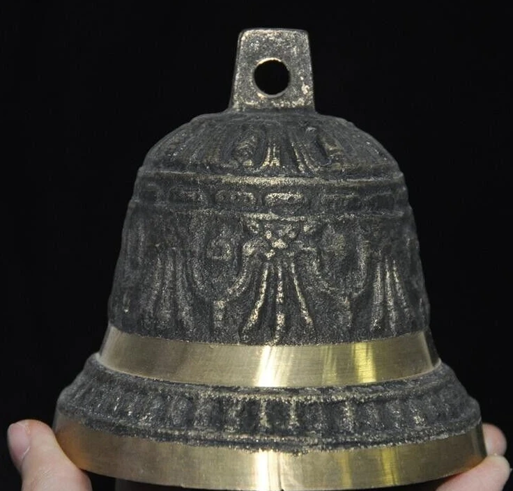 3.8 '' Tibetan Temple Bronz Tara Guanyin Socha Exorcizmus Bell Chung Chimes Clock
