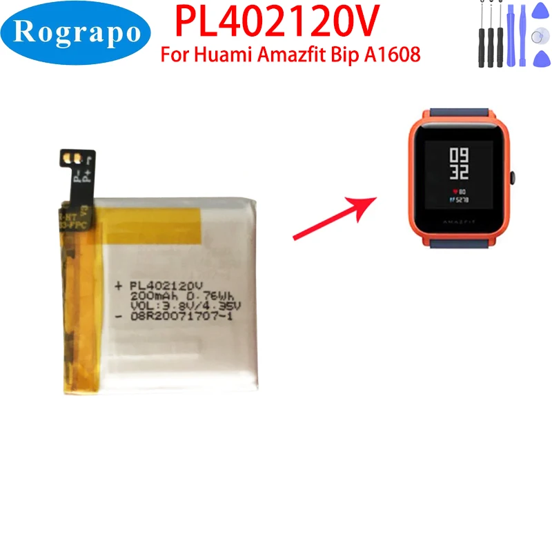 3,8 V 200 mAh PL402120V Originálna polymérna lítium -iónová batéria pre AmazFit BIP A1608 + Nástroje zadarmo