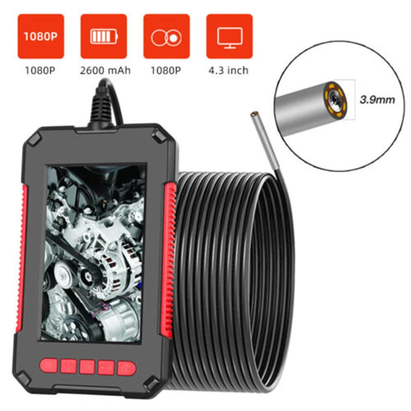 3,9 mm 2/5/10 metrov priemyselný endoskop 1080p HD 4.3'''Screen Borescope Inspection Had Camera pre auto