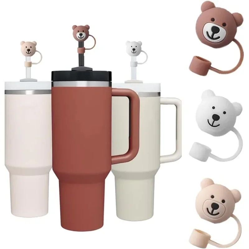 3 balenie Slaw Cover For Stanley Cups, Cute Bear Straw Chránič kryt kompatibilného s STANLEY 30 a 40OZ Silikónové slané čiapky