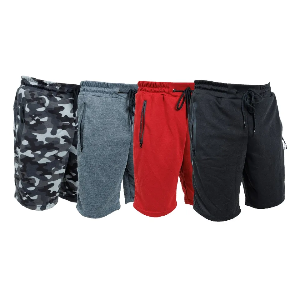 3 balení muži potné šortky mäkké príležitostné zipsové vreckové fleece salópanie telocvičňa krátke S-3XL