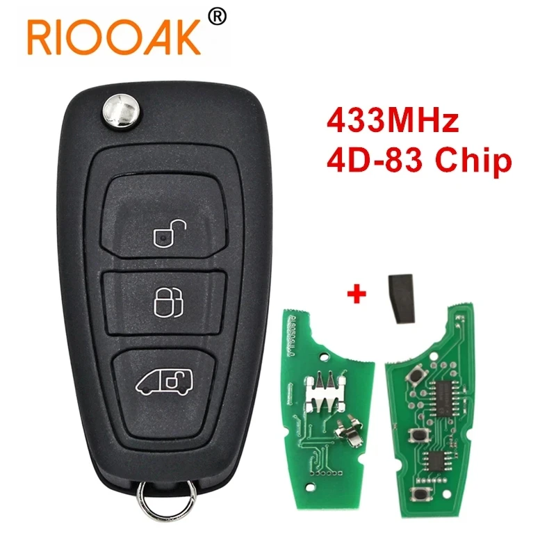 3 Button CAR RIADENÝ KLYN PRE FORD TOURNE TRANSIT CLAMA 2015 2016 Kľúč 433 MHz 4D-83 ChIP BK2T-15K601-AA/ AB/ AC/ AD