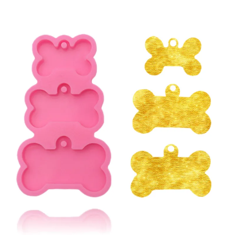 3-Cavities Pet Dog Tag Tag Tag Keychain Epoxidová živicia pleseň kúzlo šperky prívesky Silikónová forma DIY Dekorácie